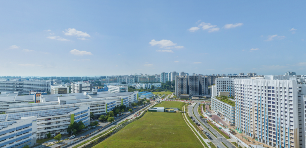 360-degree aerial view of Rivelle Tampines EC showing proximity to Tampines West MRT and surrounding neighbourhood amenities