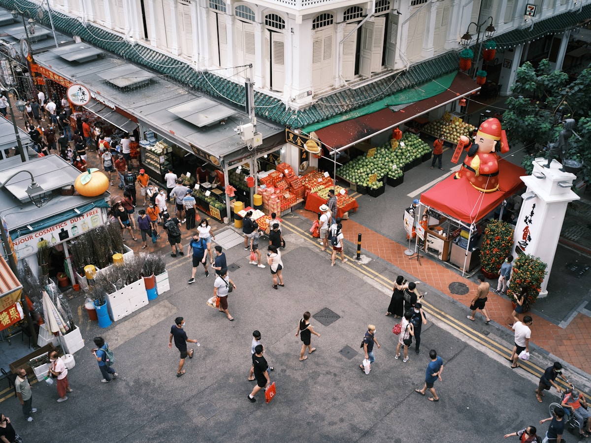 People walking on a street in Singapore during Chinese New Year celebrations